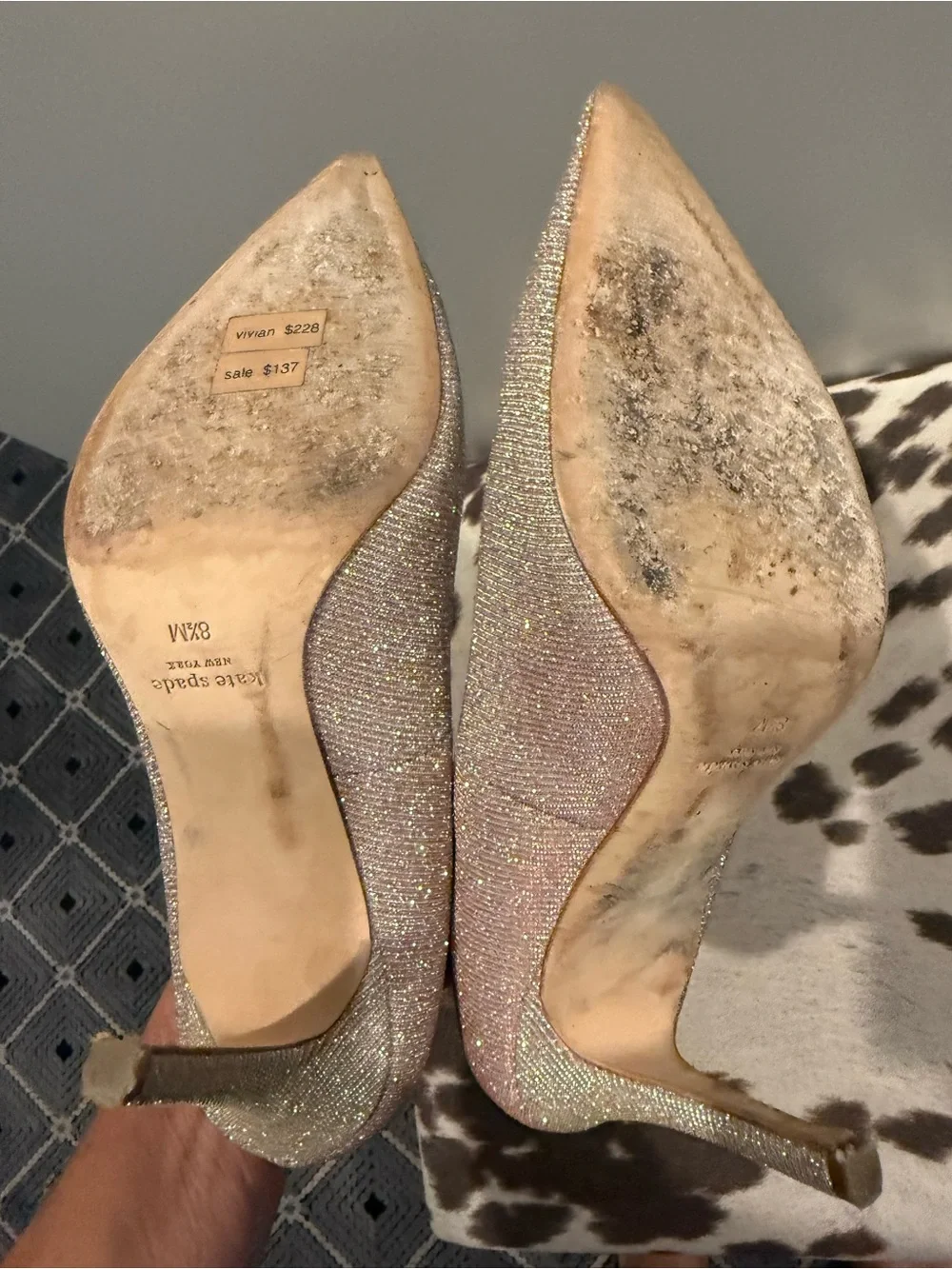 kate spade Glitter Pointed-Toe Pumps in Rose Gold Sparkle